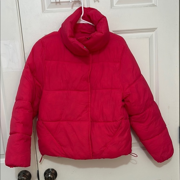 A new day puffer zip up jacket size small pink snap buttons stand-up collar - Picture 1 of 8